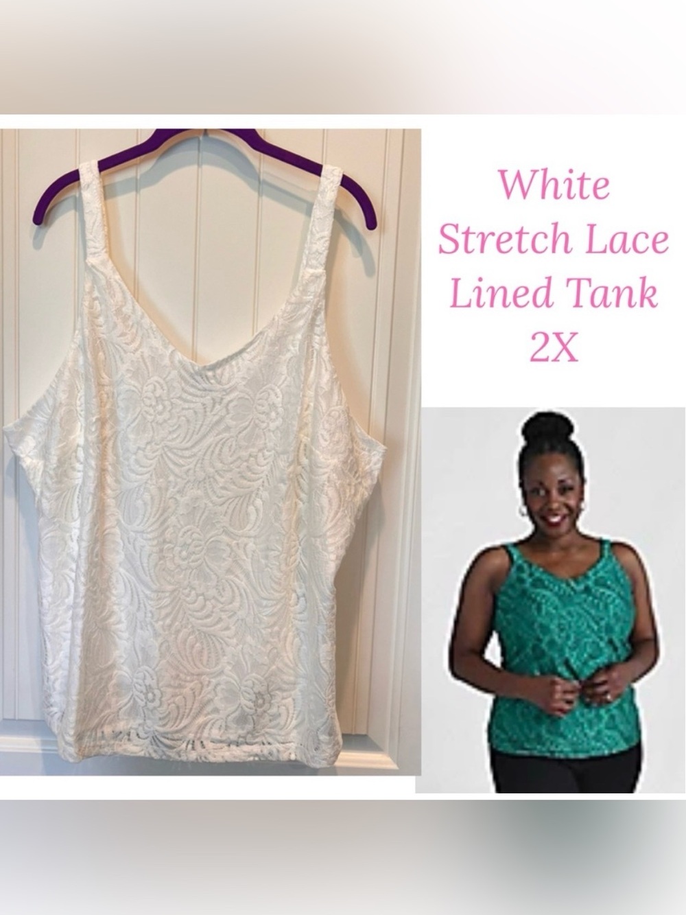 Stretch Lace Lined Tank Top 2X NWOT still in original packaging